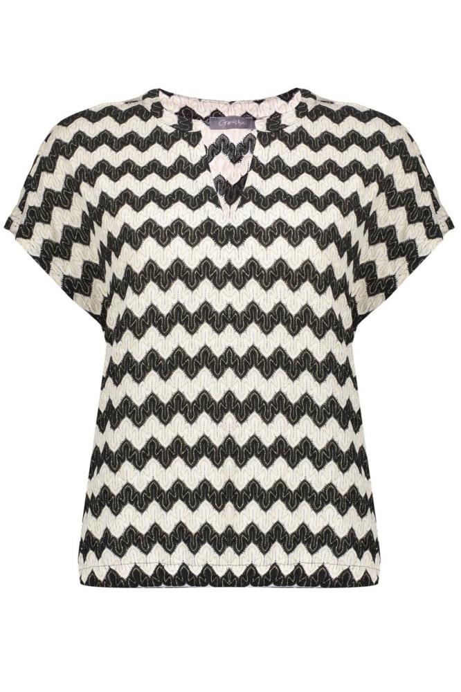 GEBREID T SHIRT MET LUREX 52421 20 000999 BLACK/SAND/GOLD
